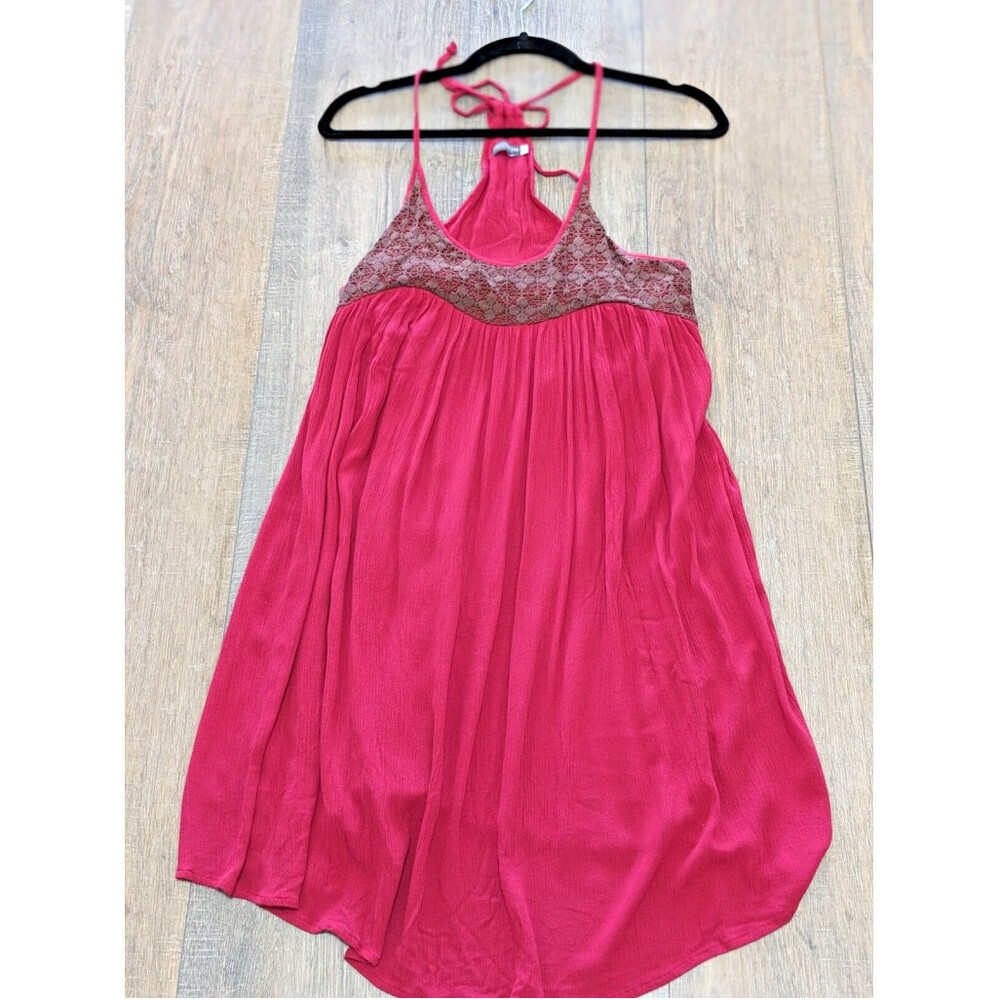 Earthbound Trading Dress Womens Medium Maroon Sleeveless Crochet Strappy Halter